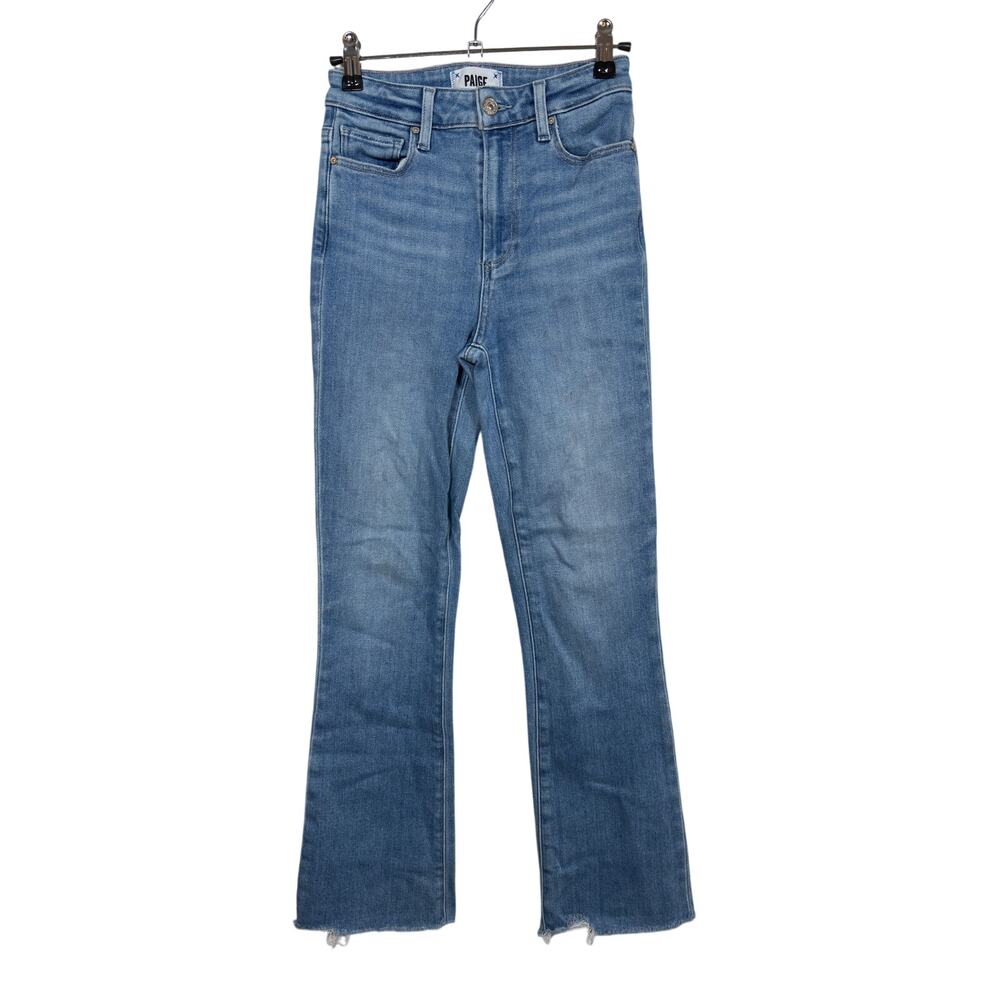 PAIGE Claudine Flare Jeans Womens 24 Short Inseam Blue High Rise Raw Hem